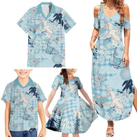 Blue Palaka Crane and Flowers Family Matching Summer Maxi Dress and Hawaiian Shirt Japan Heritage Spirit LT9 - Polynesian Pride