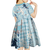 Blue Palaka Crane and Flowers Kid Short Sleeve Dress Japan Heritage Spirit LT9 - Polynesian Pride