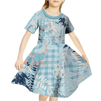 Blue Palaka Crane and Flowers Kid Short Sleeve Dress Japan Heritage Spirit LT9 - Polynesian Pride