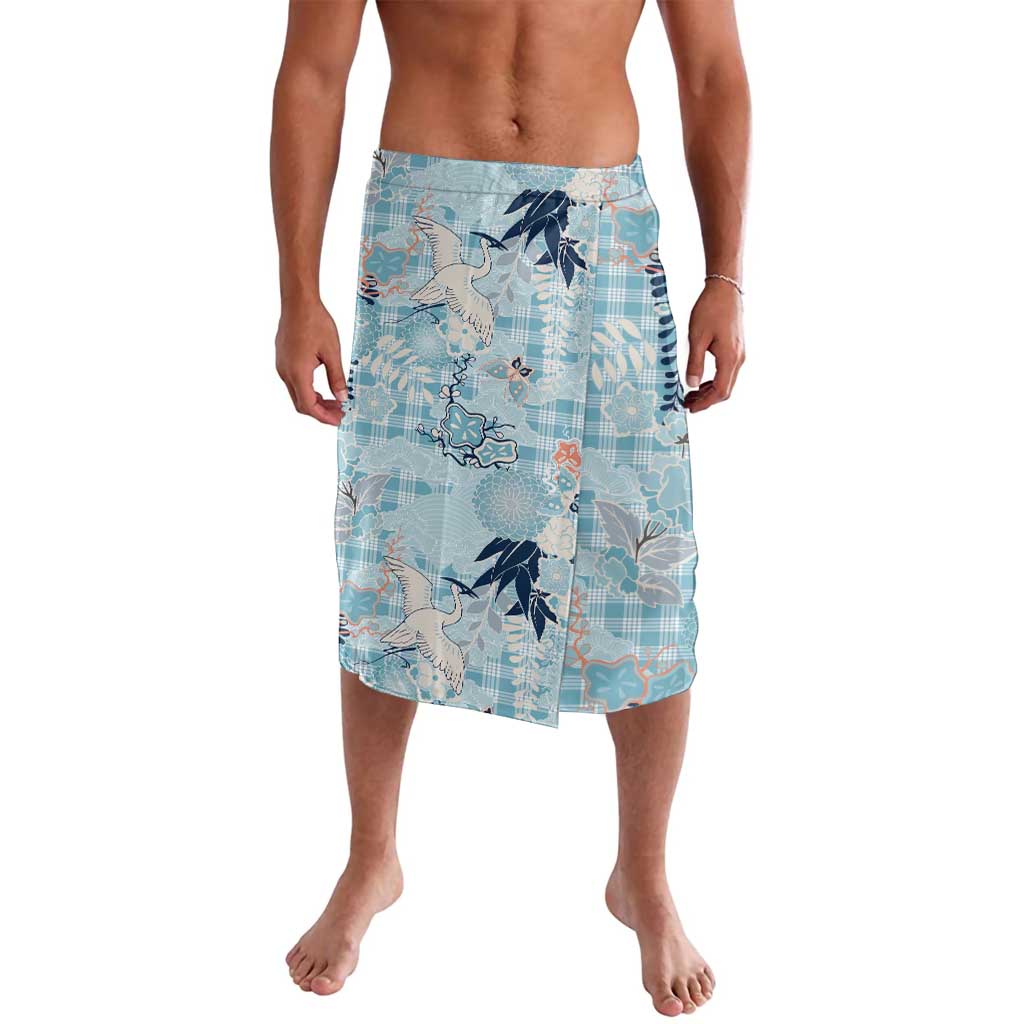 Blue Palaka Crane and Flowers Lavalava Japan Heritage Spirit - Polynesian Pride