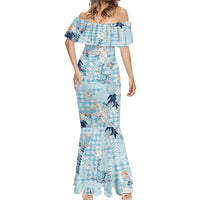 Blue Palaka Crane and Flowers Mermaid Dress Japan Heritage Spirit LT9 - Polynesian Pride