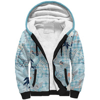 Blue Palaka Crane and Flowers Sherpa Hoodie Japan Heritage Spirit LT9 Unisex Blue - Polynesian Pride