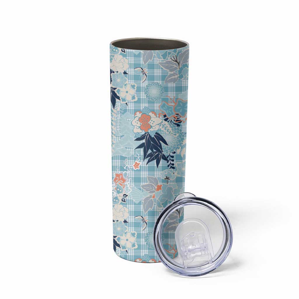 Blue Palaka Crane and Flowers Skinny Tumbler Japan Heritage Spirit LT9 - Polynesian Pride