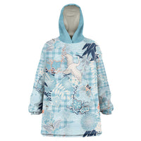 Blue Palaka Crane and Flowers Wearable Blanket Hoodie Japan Heritage Spirit LT9 One Size Blue - Polynesian Pride