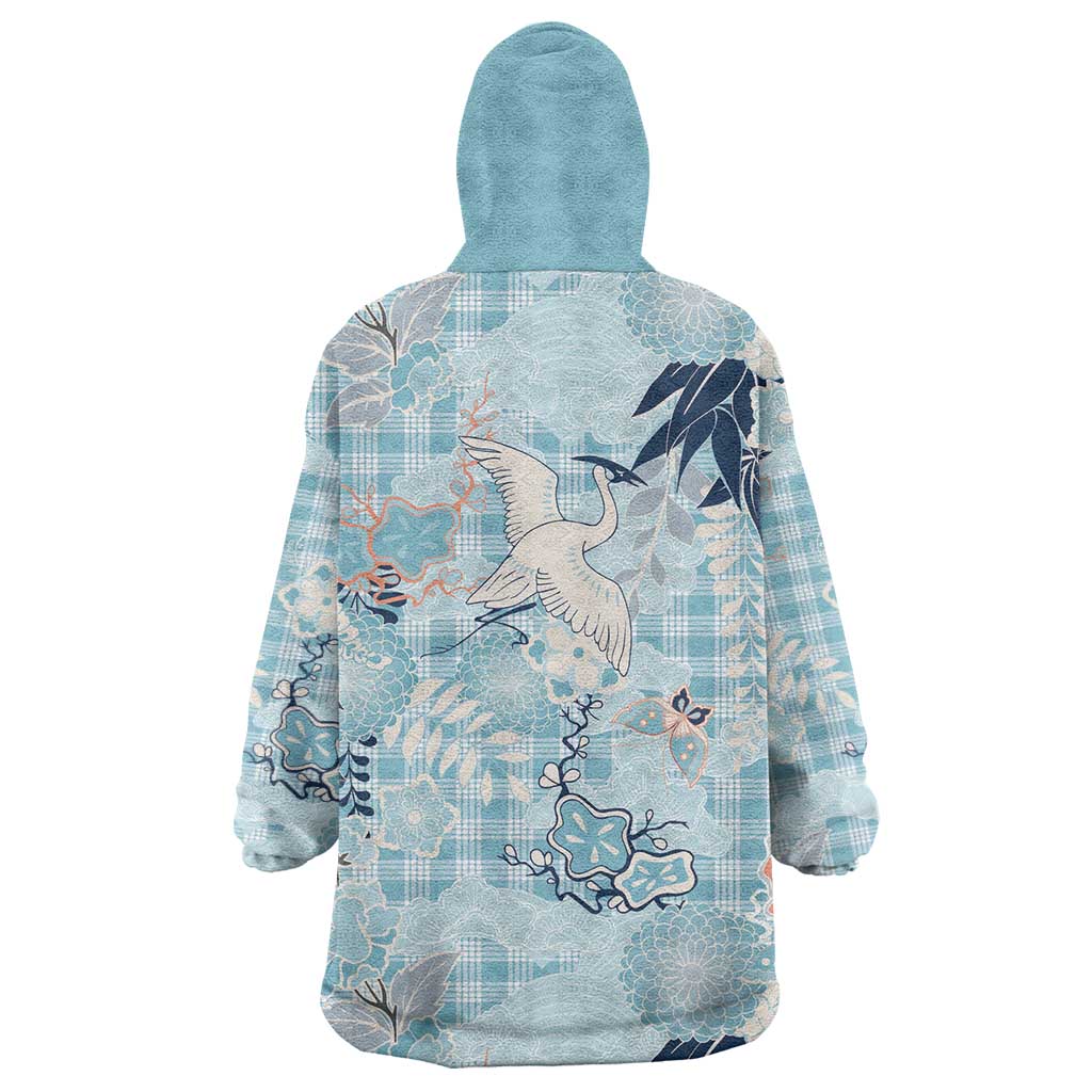 Blue Palaka Crane and Flowers Wearable Blanket Hoodie Japan Heritage Spirit LT9 - Polynesian Pride