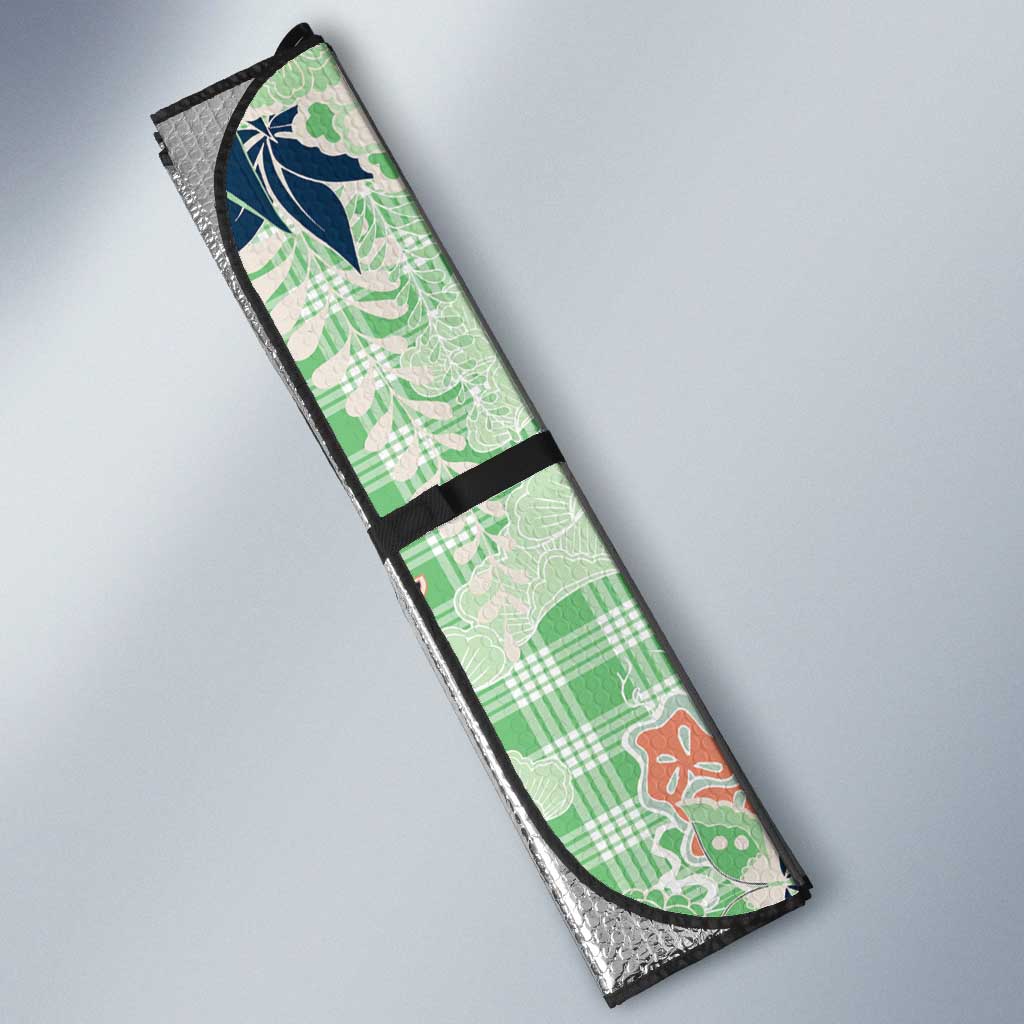 Green Palaka Crane and Flowers Auto Sun Shade Japan Heritage Spirit - Polynesian Pride