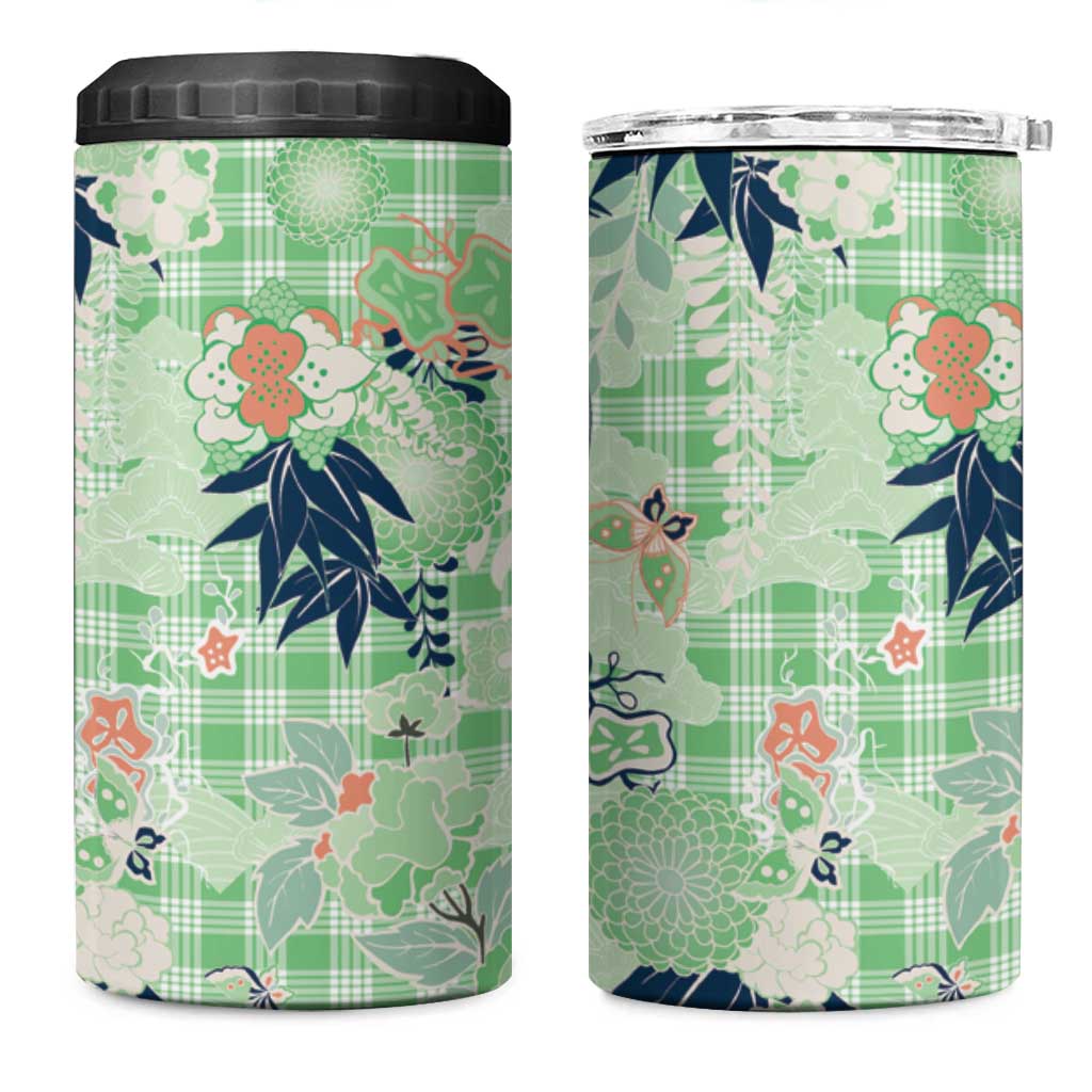 Green Palaka Crane and Flowers 4 in 1 Can Cooler Tumbler Japan Heritage Spirit LT9 One Size: 16 oz Green - Polynesian Pride