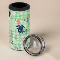 Green Palaka Crane and Flowers 4 in 1 Can Cooler Tumbler Japan Heritage Spirit LT9 - Polynesian Pride