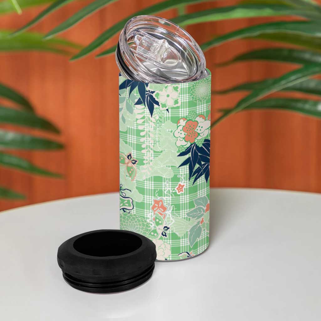 Green Palaka Crane and Flowers 4 in 1 Can Cooler Tumbler Japan Heritage Spirit LT9 - Polynesian Pride
