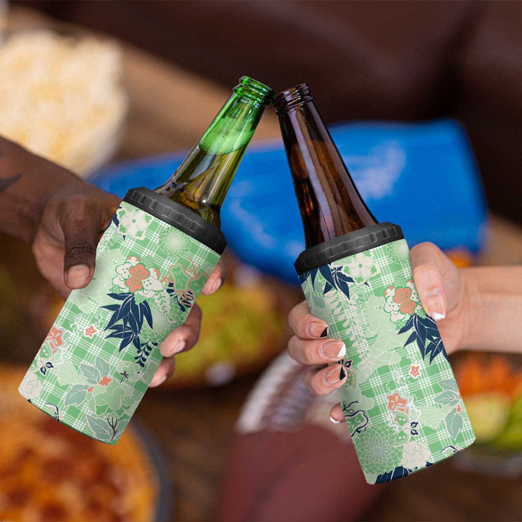 Green Palaka Crane and Flowers 4 in 1 Can Cooler Tumbler Japan Heritage Spirit LT9 - Polynesian Pride