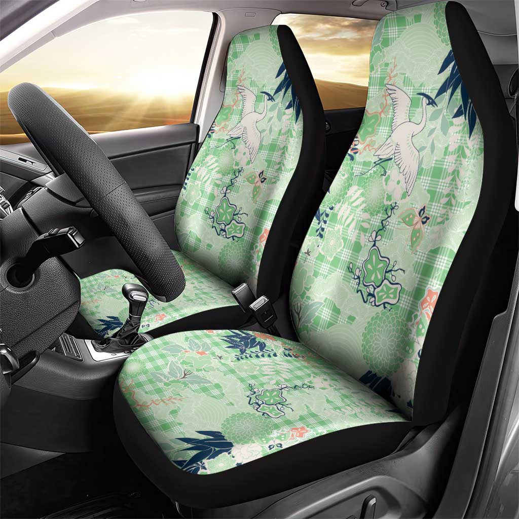 Green Palaka Crane and Flowers Car Seat Cover Japan Heritage Spirit LT9 - Polynesian Pride