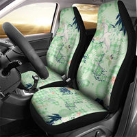 Green Palaka Crane and Flowers Car Seat Cover Japan Heritage Spirit LT9 - Polynesian Pride