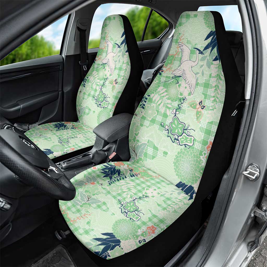 Green Palaka Crane and Flowers Car Seat Cover Japan Heritage Spirit LT9 - Polynesian Pride