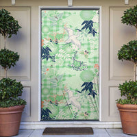 Green Palaka Crane and Flowers Door Cover Japan Heritage Spirit LT9 Green - Polynesian Pride