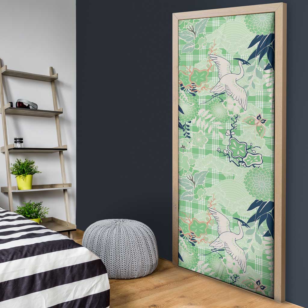 Green Palaka Crane and Flowers Door Cover Japan Heritage Spirit LT9 - Polynesian Pride