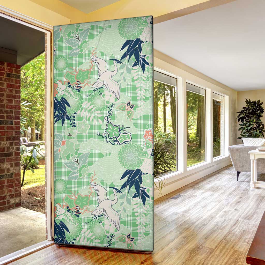 Green Palaka Crane and Flowers Door Cover Japan Heritage Spirit LT9 - Polynesian Pride