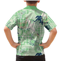 Green Palaka Crane and Flowers Family Matching Mermaid Dress and Hawaiian Shirt Japan Heritage Spirit LT9 - Polynesian Pride