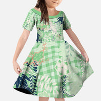 Green Palaka Crane and Flowers Family Matching Mermaid Dress and Hawaiian Shirt Japan Heritage Spirit LT9 Daughter's Dress Green - Polynesian Pride