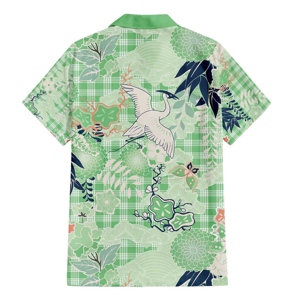 Green Palaka Crane and Flowers Family Matching Mermaid Dress and Hawaiian Shirt Japan Heritage Spirit LT9 - Polynesian Pride