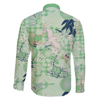 Green Palaka Crane and Flowers Family Matching Mermaid Dress and Hawaiian Shirt Japan Heritage Spirit LT9 - Polynesian Pride