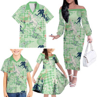 Green Palaka Crane and Flowers Family Matching Off The Shoulder Long Sleeve Dress and Hawaiian Shirt Japan Heritage Spirit LT9 - Polynesian Pride