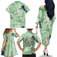 Green Palaka Crane and Flowers Family Matching Off The Shoulder Long Sleeve Dress and Hawaiian Shirt Japan Heritage Spirit LT9 - Polynesian Pride