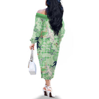 Green Palaka Crane and Flowers Family Matching Off The Shoulder Long Sleeve Dress and Hawaiian Shirt Japan Heritage Spirit LT9 - Polynesian Pride