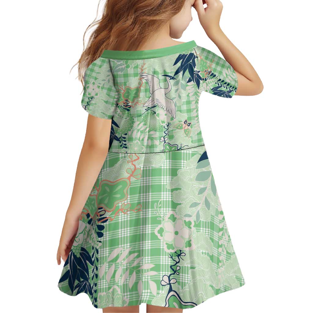 Green Palaka Crane and Flowers Family Matching Puletasi and Hawaiian Shirt Japan Heritage Spirit LT9 - Polynesian Pride