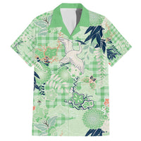 Green Palaka Crane and Flowers Family Matching Puletasi and Hawaiian Shirt Japan Heritage Spirit LT9 Dad's Shirt - Short Sleeve Green - Polynesian Pride