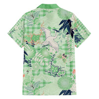 Green Palaka Crane and Flowers Family Matching Short Sleeve Bodycon Dress and Hawaiian Shirt Japan Heritage Spirit LT9 - Polynesian Pride