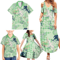 Green Palaka Crane and Flowers Family Matching Summer Maxi Dress and Hawaiian Shirt Japan Heritage Spirit LT9 - Polynesian Pride