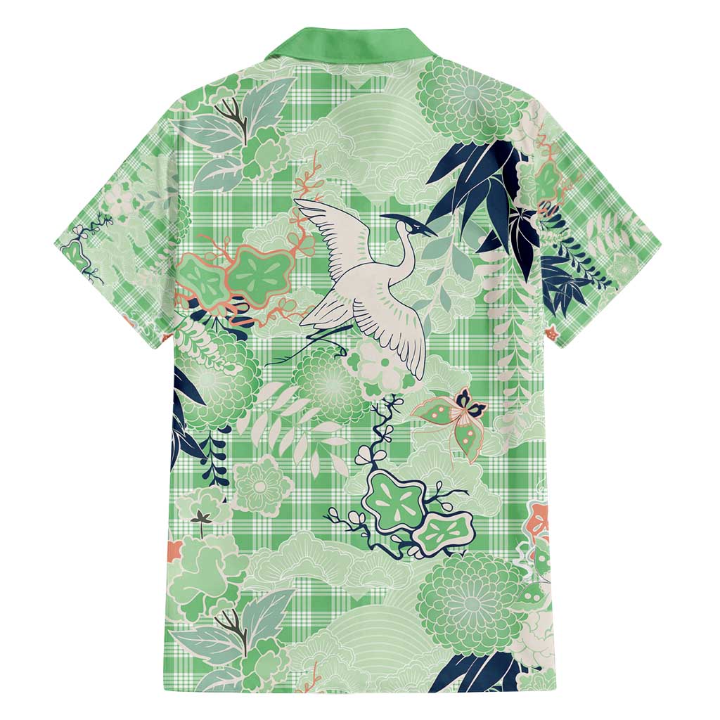Green Palaka Crane and Flowers Family Matching Summer Maxi Dress and Hawaiian Shirt Japan Heritage Spirit LT9 - Polynesian Pride