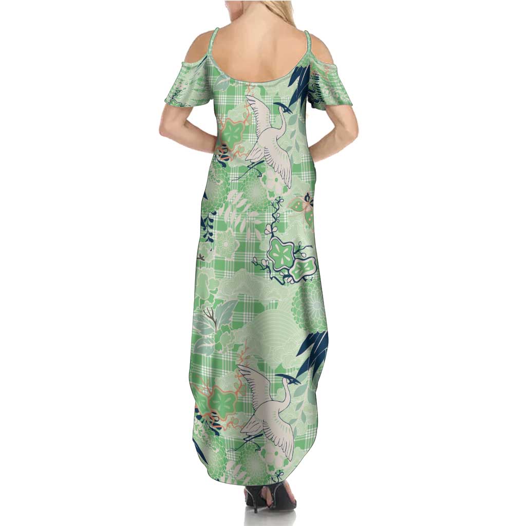 Green Palaka Crane and Flowers Family Matching Summer Maxi Dress and Hawaiian Shirt Japan Heritage Spirit LT9 - Polynesian Pride