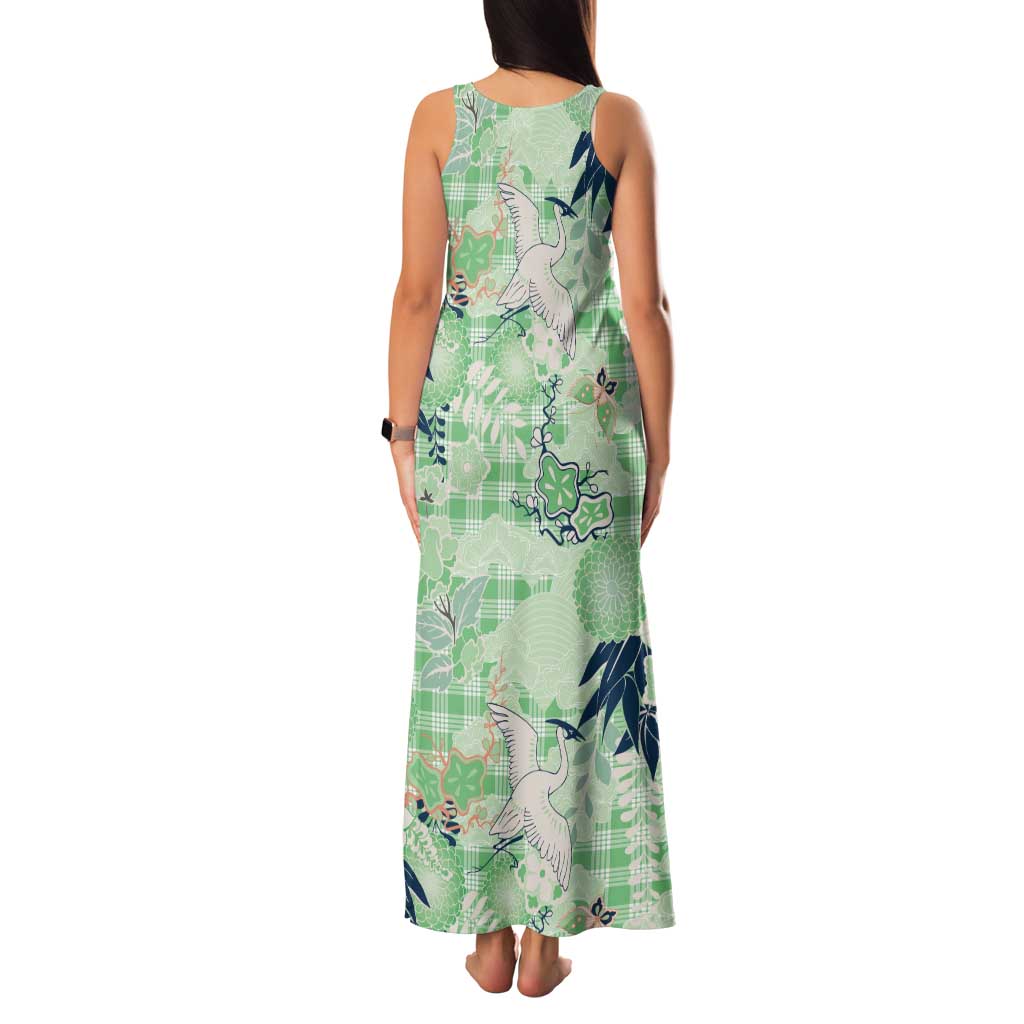 Green Palaka Crane and Flowers Family Matching Tank Maxi Dress and Hawaiian Shirt Japan Heritage Spirit LT9 - Polynesian Pride