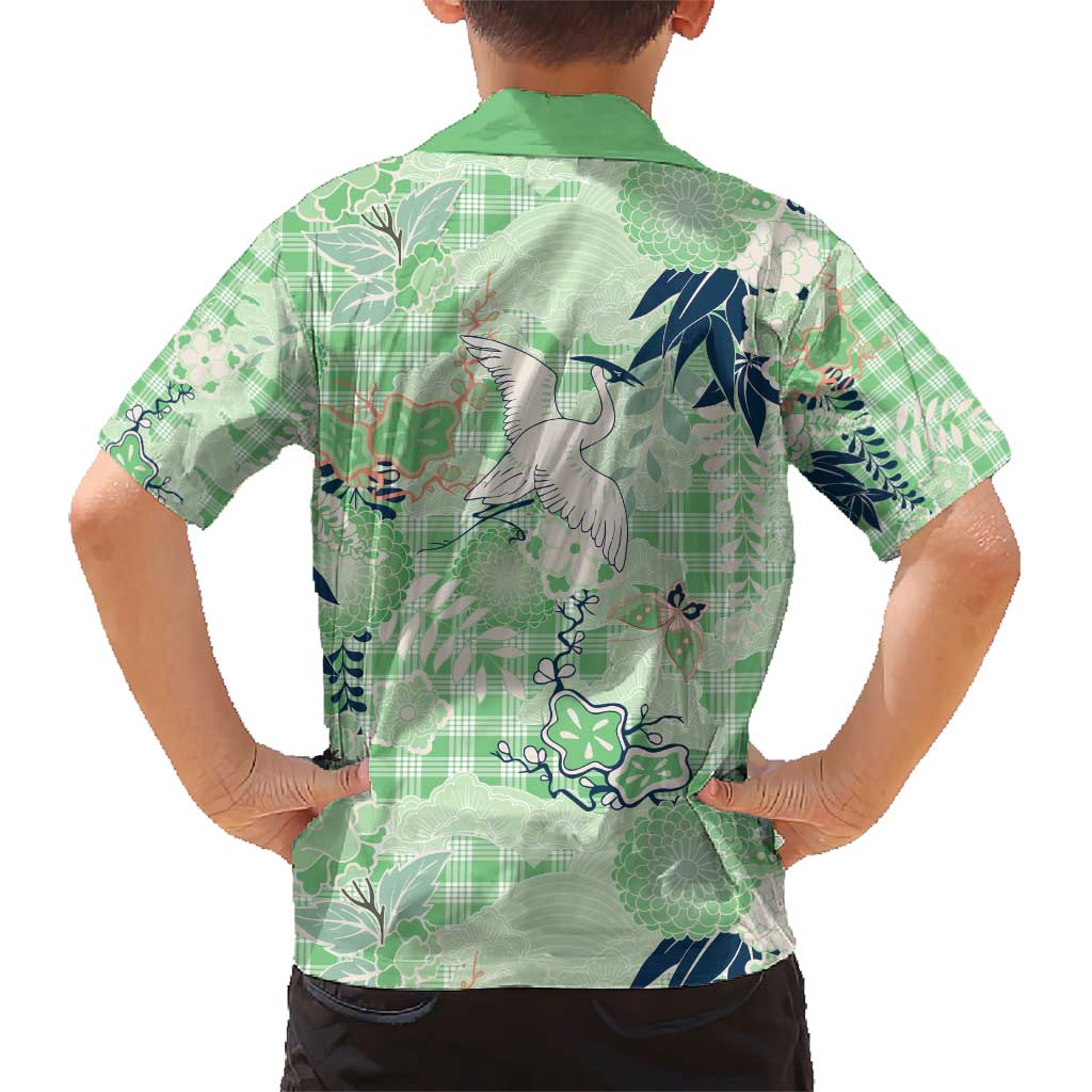 Green Palaka Crane and Flowers Hawaiian Shirt Japan Heritage Spirit LT9 - Polynesian Pride