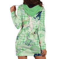 Green Palaka Crane and Flowers Hoodie Dress Japan Heritage Spirit LT9 - Polynesian Pride