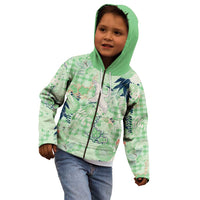 Green Palaka Crane and Flowers Kid Hoodie Japan Heritage Spirit - Polynesian Pride