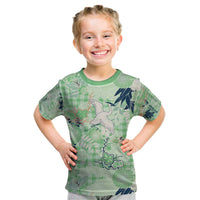 Green Palaka Crane and Flowers Kid T Shirt Japan Heritage Spirit LT9 Green - Polynesian Pride