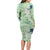 Green Palaka Crane and Flowers Long Sleeve Bodycon Dress Japan Heritage Spirit - Polynesian Pride