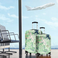 Green Palaka Crane and Flowers Luggage Cover Japan Heritage Spirit LT9 - Polynesian Pride