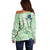 Green Palaka Crane and Flowers Off Shoulder Sweater Japan Heritage Spirit - Polynesian Pride