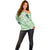 Green Palaka Crane and Flowers Off Shoulder Sweater Japan Heritage Spirit - Polynesian Pride