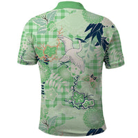 Green Palaka Crane and Flowers Polo Shirt Japan Heritage Spirit LT9 - Polynesian Pride