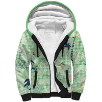 Green Palaka Crane and Flowers Sherpa Hoodie Japan Heritage Spirit LT9 Unisex Green - Polynesian Pride