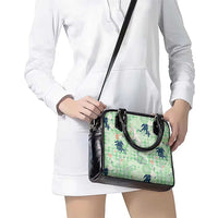 Green Palaka Crane and Flowers Shoulder Handbag Japan Heritage Spirit - Polynesian Pride