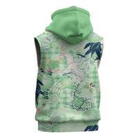 Green Palaka Crane and Flowers Sleeveless Hoodie Japan Heritage Spirit LT9 - Polynesian Pride