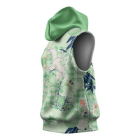 Green Palaka Crane and Flowers Sleeveless Hoodie Japan Heritage Spirit LT9 - Polynesian Pride