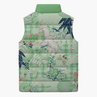 Green Palaka Crane and Flowers Sleeveless Puffer Jacket Japan Heritage Spirit LT9 - Polynesian Pride