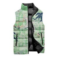 Green Palaka Crane and Flowers Sleeveless Puffer Jacket Japan Heritage Spirit LT9 - Polynesian Pride