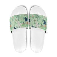 Green Palaka Crane and Flowers Slide Sandals Japan Heritage Spirit - Polynesian Pride